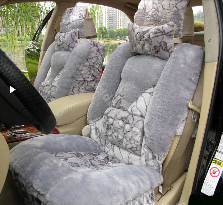 Winter Car Seat Covers Cushion Thicken Warm Plush pads Magnetic therapy - Gray