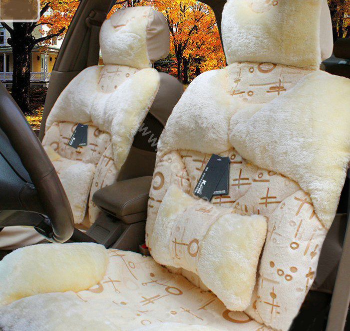 Karcle Winter Fleece Auto Seat Cushion Warm Plush Car Seat Covers - Beige