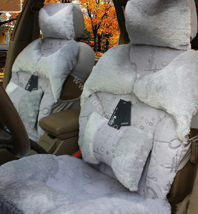 Karcle Winter Fleece Auto Seat Cushion Warm Plush Car Seat Covers - Gray