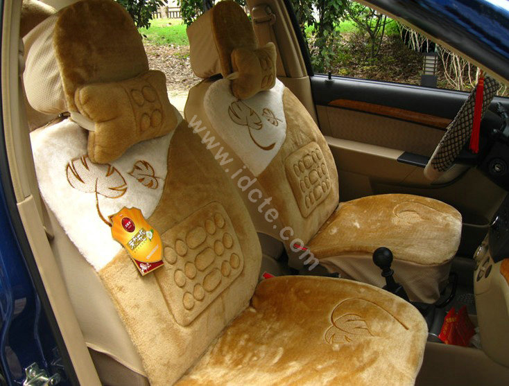 Winter Auto Seat Covers Warm Plush pads Maple Leaf Car Seat Cushion - Brown