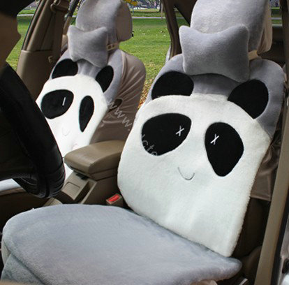 Winter Cute Panda Auto Seat Cushion Warm Plush Car Seat Covers - Gray