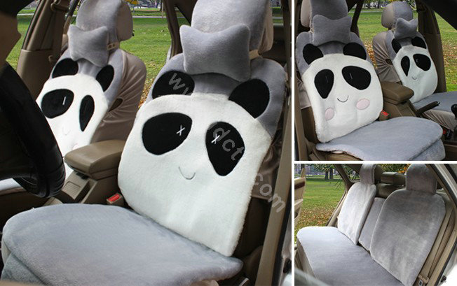 Winter Cute Panda Auto Seat Cushion Warm Plush Car Seat Covers - Gray