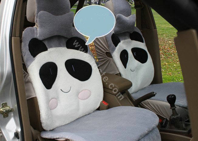 Winter Cute Panda Auto Seat Cushion Warm Plush Car Seat Covers - Gray
