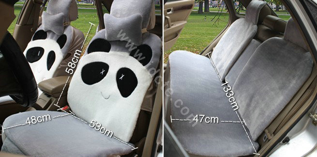Winter Cute Panda Auto Seat Cushion Warm Plush Car Seat Covers - Gray