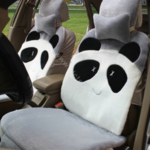 Winter Cute Panda Auto Seat Cushion Warm Plush Car Seat Covers - Gray
