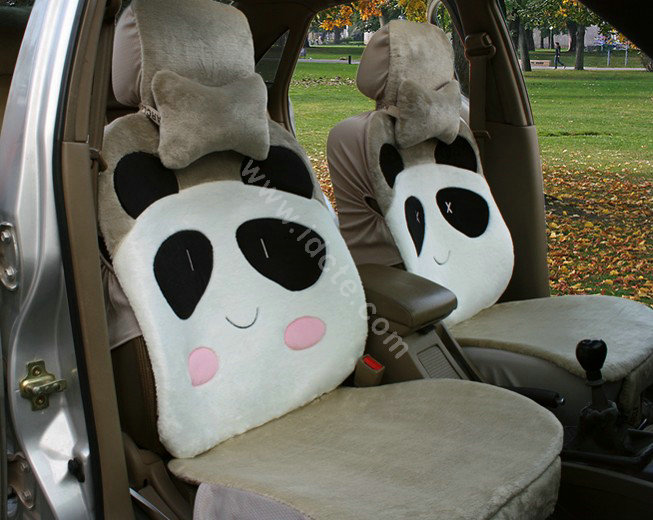 Winter Cute Panda Auto Seat Cushion Warm Plush Car Seat Covers - Green