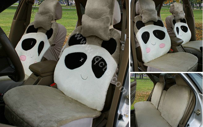 Winter Cute Panda Auto Seat Cushion Warm Plush Car Seat Covers - Green