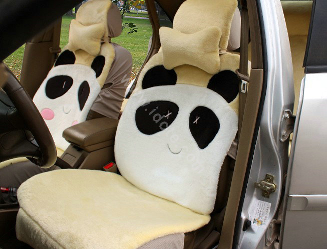 Winter Cute Panda Auto Seat Cushion Warm Plush Car Seat Covers - Yellow