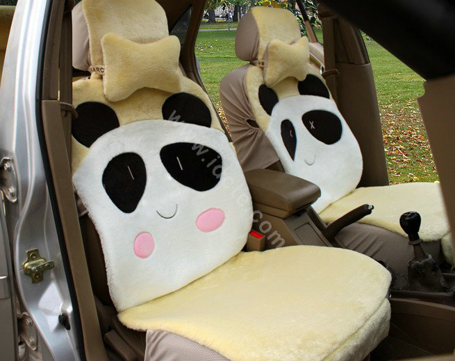 Winter Cute Panda Auto Seat Cushion Warm Plush Car Seat Covers - Yellow