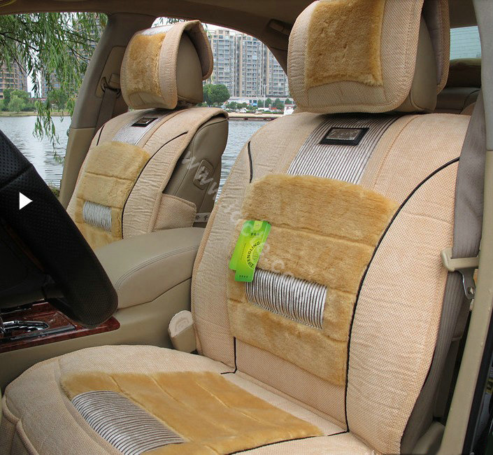 Winter Fleece Auto Seat Covers Warm Plush pads Car Seat Cushion - Beige