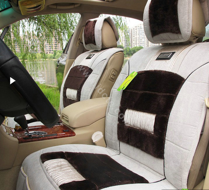 Winter Fleece Auto Seat Covers Warm Plush pads Car Seat Cushion - Black