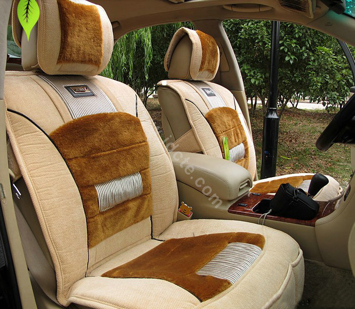 Winter Fleece Auto Seat Covers Warm Plush pads Car Seat Cushion - Brown