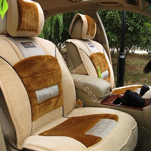 Winter Fleece Auto Seat Covers Warm Plush pads Car Seat Cushion - Brown