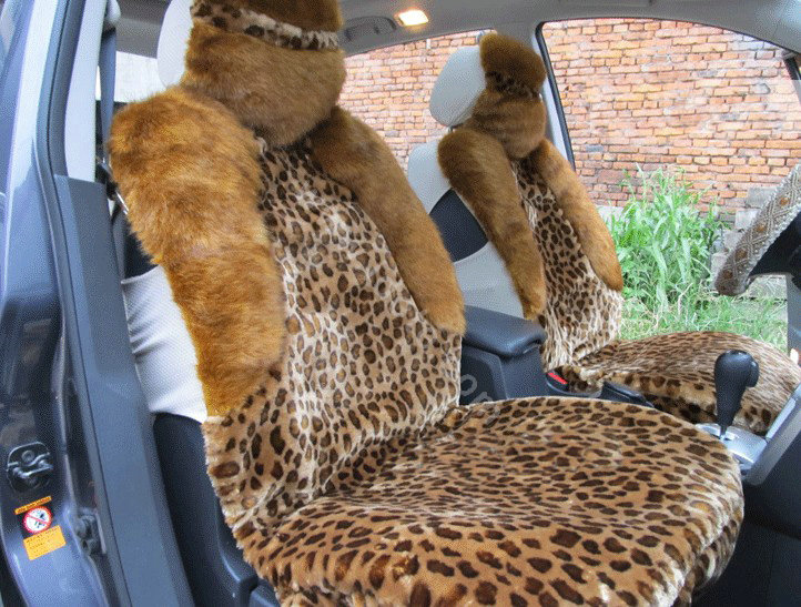 Winter Fleece Leopard Auto Seat Cushion Warm Plush Car Seat Covers - Brown