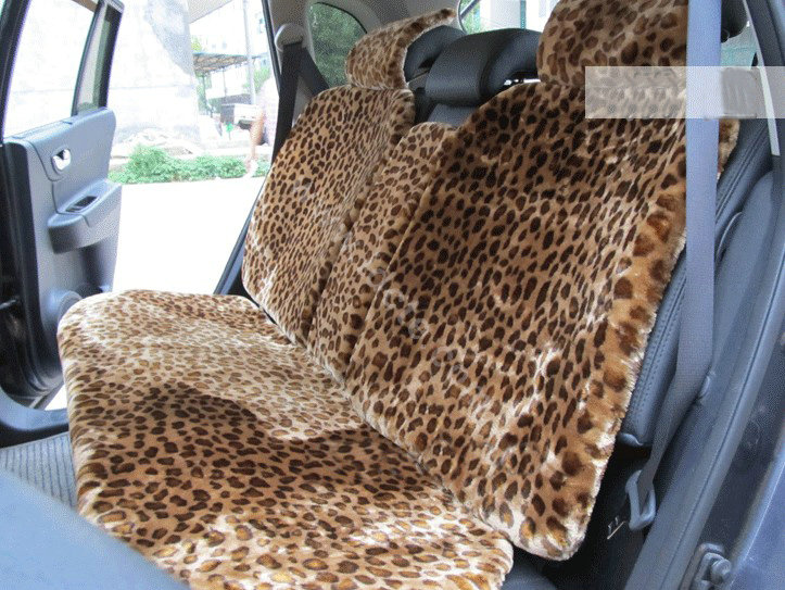 Winter Fleece Leopard Auto Seat Cushion Warm Plush Car Seat Covers - Brown