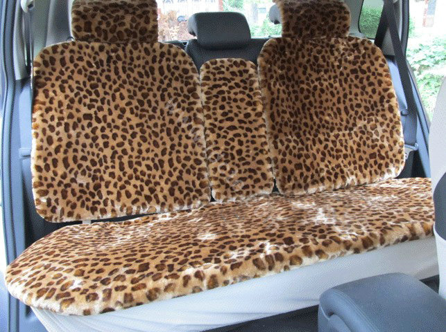 Winter Fleece Leopard Auto Seat Cushion Warm Plush Car Seat Covers - Brown