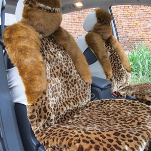 Winter Fleece Leopard Auto Seat Cushion Warm Plush Car Seat Covers - Brown
