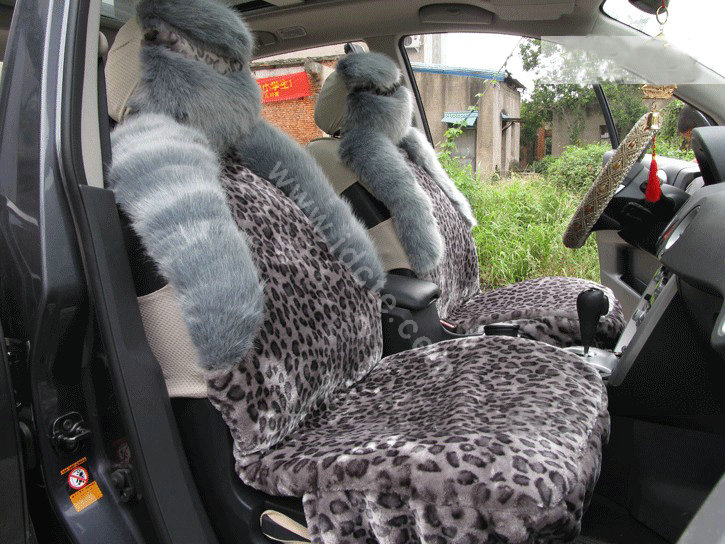 Winter Fleece Leopard Auto Seat Cushion Warm Plush Car Seat Covers - Gray