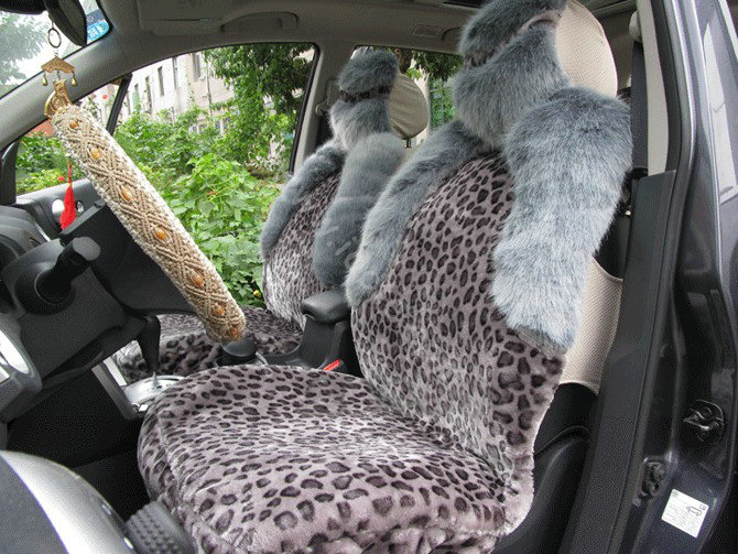 Winter Fleece Leopard Auto Seat Cushion Warm Plush Car Seat Covers - Gray
