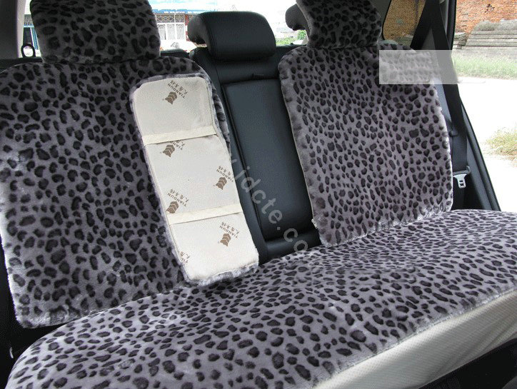 Winter Fleece Leopard Auto Seat Cushion Warm Plush Car Seat Covers - Gray