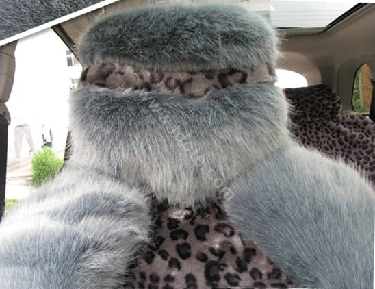 Winter Fleece Leopard Auto Seat Cushion Warm Plush Car Seat Covers - Gray