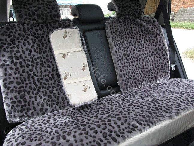 Winter Fleece Leopard Auto Seat Cushion Warm Plush Car Seat Covers - Gray