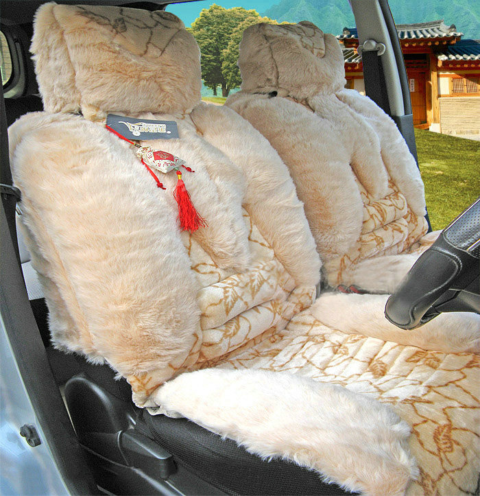 Winter Fleece Tiger Print grain Auto Seat Cushion Warm Plush Car Seat Covers - Beige