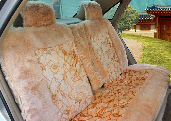 Winter Fleece Tiger Print grain Auto Seat Cushion Warm Plush Car Seat Covers - Beige