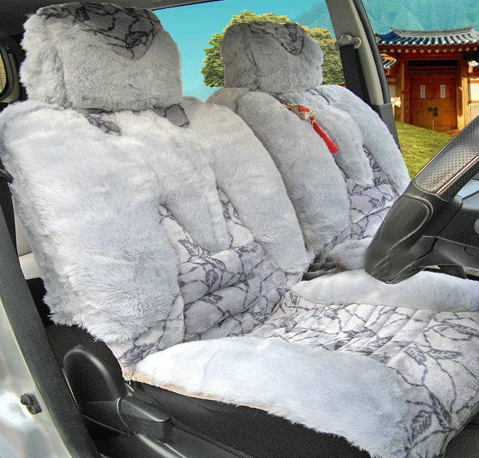 Winter Fleece Tiger Print grain Auto Seat Cushion Warm Plush Car Seat Covers - Gray