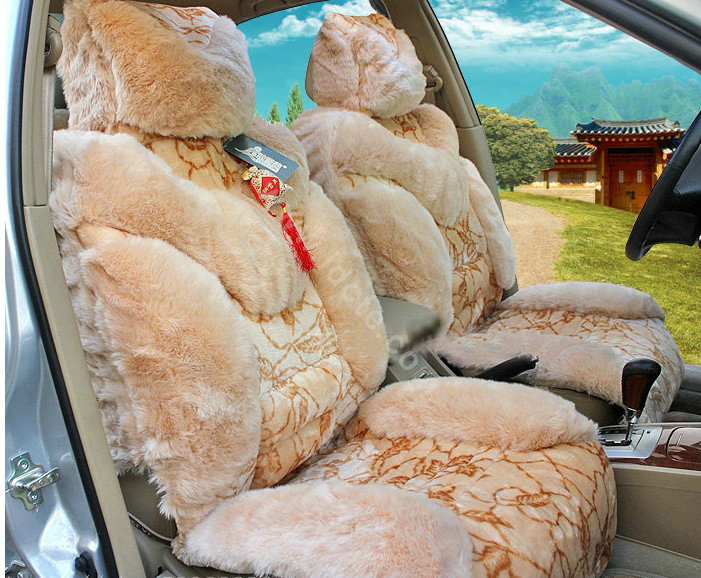 Winter Fleece Tiger Print grain Car Seat Cushion Warm Plush Auto Seat Covers - Beige