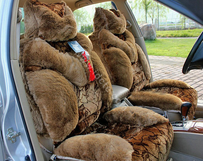 Winter Fleece Tiger Print grain Car Seat Cushion Warm Plush Auto Seat Covers - Brown