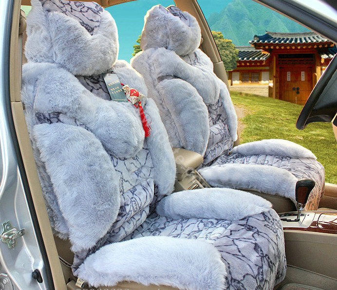 Winter Fleece Tiger Print grain Car Seat Cushion Warm Plush Auto Seat Covers - Gray