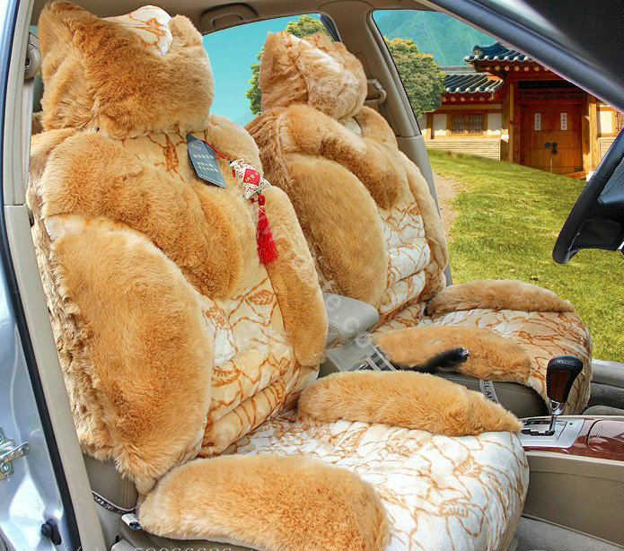 Winter Fleece Tiger Print grain Car Seat Cushion Warm Plush Auto Seat Covers - Yellow