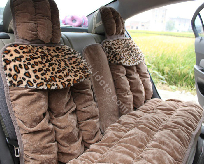 Winter Leopard grain Car Seat Cushion Warm Plush Eiderdown Auto Seat Covers - Brown