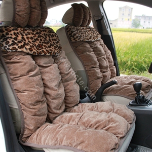 Winter Leopard grain Car Seat Cushion Warm Plush Eiderdown Auto Seat Covers - Brown