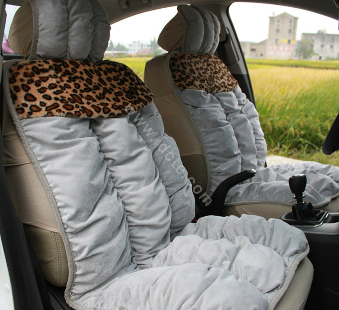 Winter Leopard grain Car Seat Cushion Warm Plush Eiderdown Auto Seat Covers - Gray
