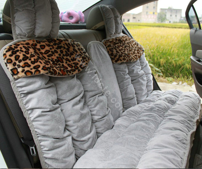 Winter Leopard grain Car Seat Cushion Warm Plush Eiderdown Auto Seat Covers - Gray