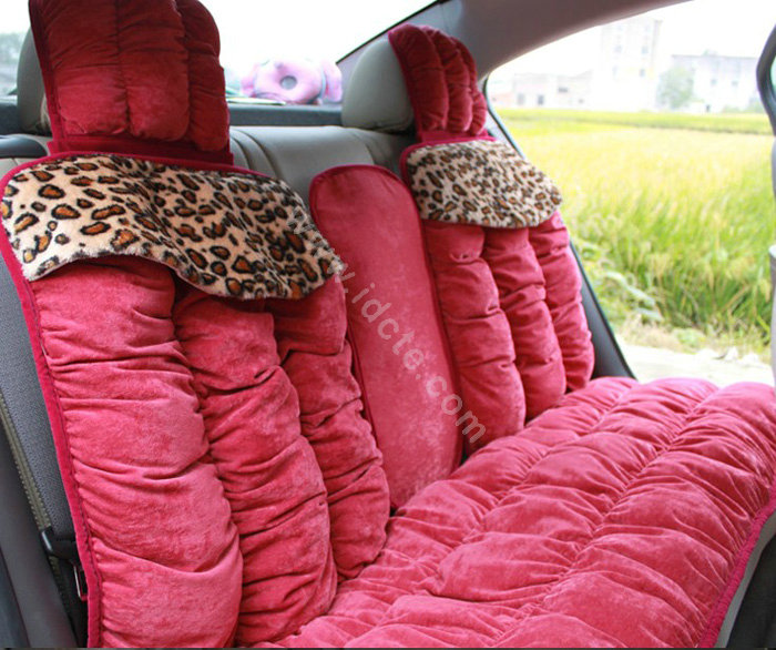 Winter Leopard grain Car Seat Cushion Warm Plush Eiderdown Auto Seat Covers - Red