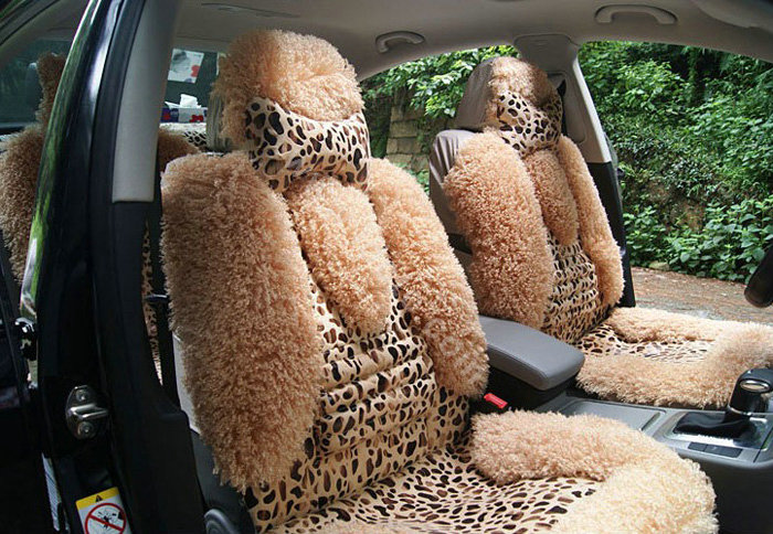 Winter Leopard grain Fleece Car Seat Cushion Warm Plush Auto Seat Covers - Brown