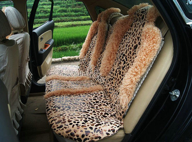 Winter Leopard grain Fleece Car Seat Cushion Warm Plush Auto Seat Covers - Brown