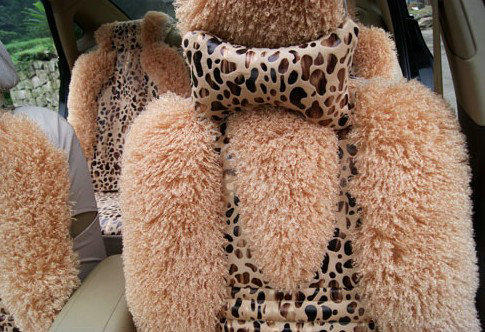 Winter Leopard grain Fleece Car Seat Cushion Warm Plush Auto Seat Covers - Brown