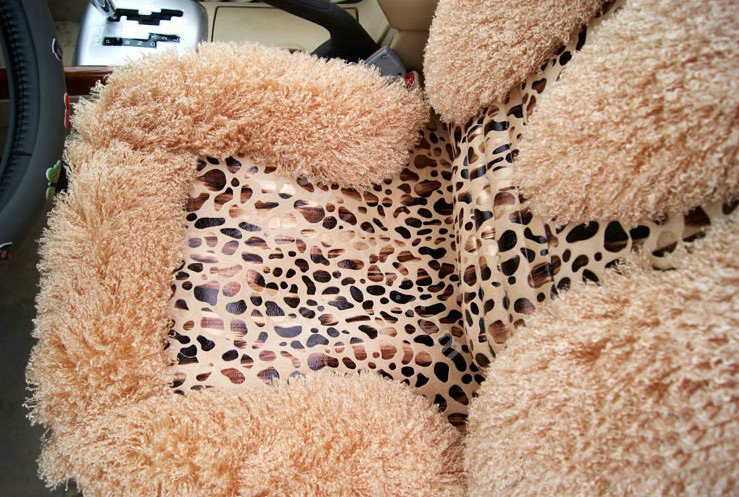 Winter Leopard grain Fleece Car Seat Cushion Warm Plush Auto Seat Covers - Brown