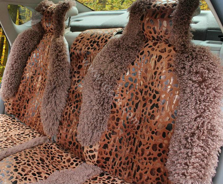 Winter Leopard grain Fleece Car Seat Cushion Warm Plush Auto Seat Covers - Coffee