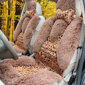 Winter Leopard grain Fleece Car Seat Cushion Warm Plush Auto Seat Covers - Coffee