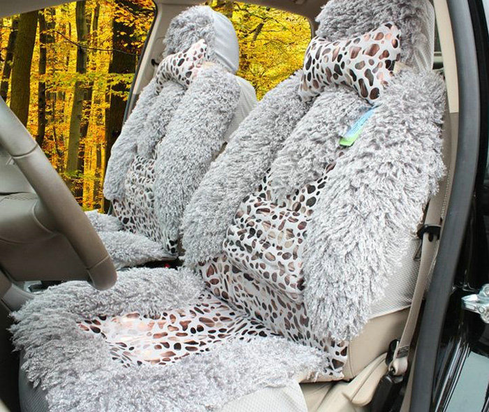 Winter Leopard grain Fleece Car Seat Cushion Warm Plush Auto Seat Covers - Gray