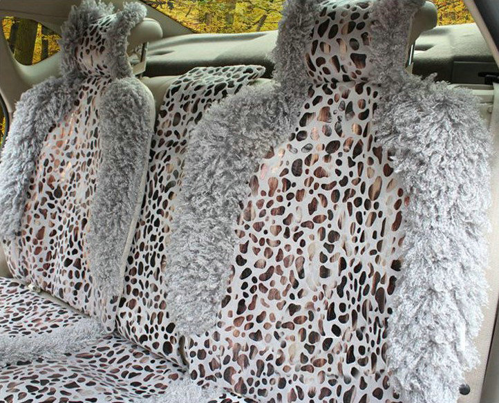 Winter Leopard grain Fleece Car Seat Cushion Warm Plush Auto Seat Covers - Gray