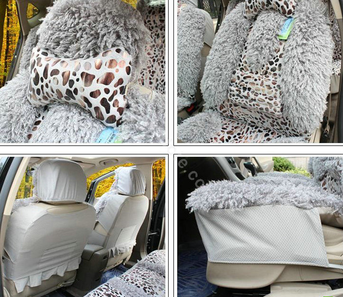 Winter Leopard grain Fleece Car Seat Cushion Warm Plush Auto Seat Covers - Gray
