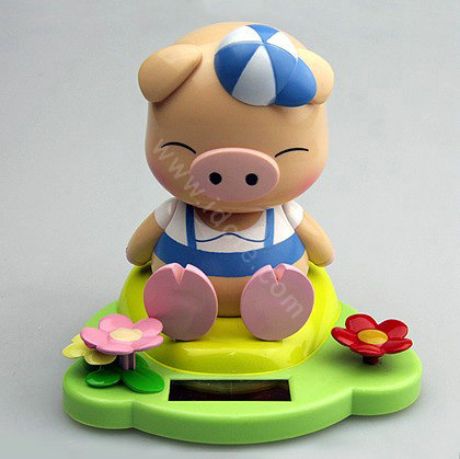 Solar doll pig solar swinging pig solar toy gift car decoration accessories - Blue
