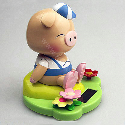 Solar doll pig solar swinging pig solar toy gift car decoration accessories - Blue