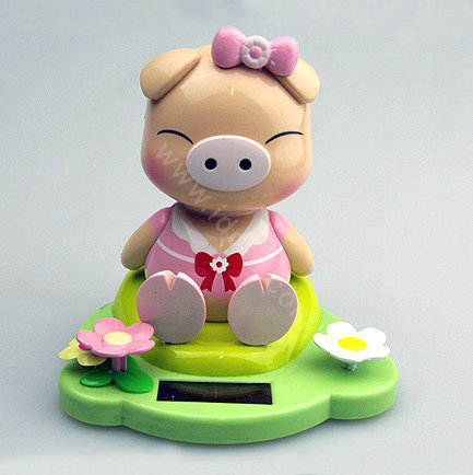 Solar doll pig solar swinging pig solar toy gift car decoration accessories - Pink